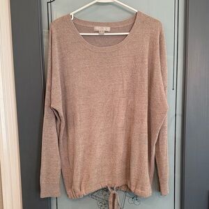 Barefoot Dreams Taupe Drawstring Hem Lightweight Pullover, M